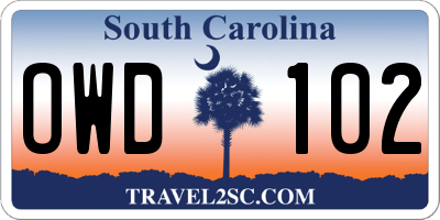 SC license plate OWD102