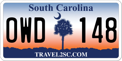 SC license plate OWD148