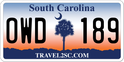 SC license plate OWD189