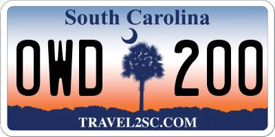 SC license plate OWD200