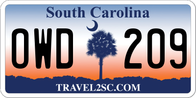 SC license plate OWD209