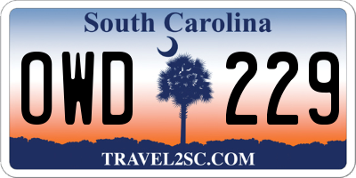 SC license plate OWD229