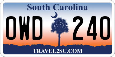 SC license plate OWD240