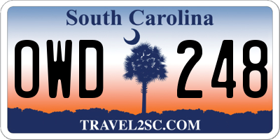 SC license plate OWD248