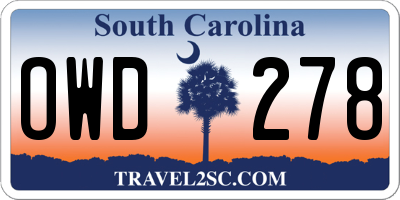 SC license plate OWD278