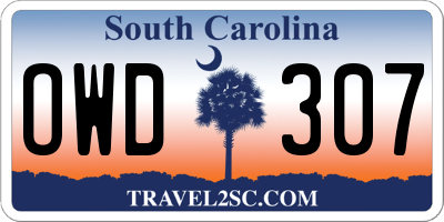 SC license plate OWD307