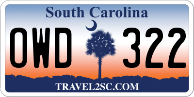 SC license plate OWD322