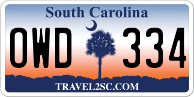 SC license plate OWD334