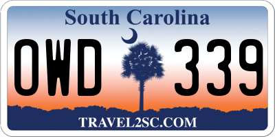 SC license plate OWD339