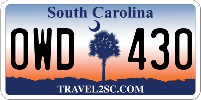 SC license plate OWD430