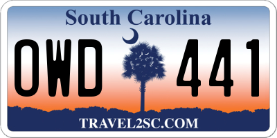 SC license plate OWD441