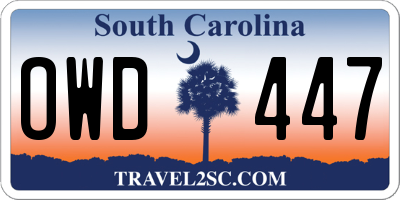 SC license plate OWD447