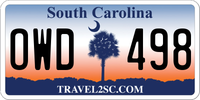 SC license plate OWD498