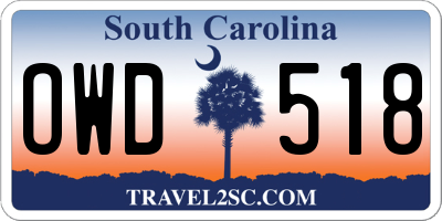 SC license plate OWD518