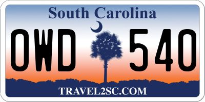 SC license plate OWD540