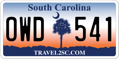 SC license plate OWD541
