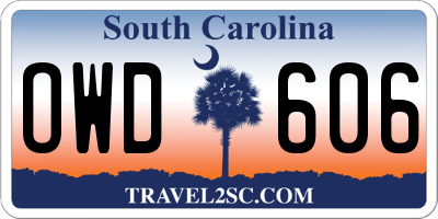 SC license plate OWD606