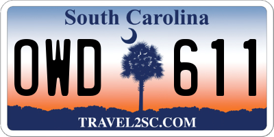 SC license plate OWD611