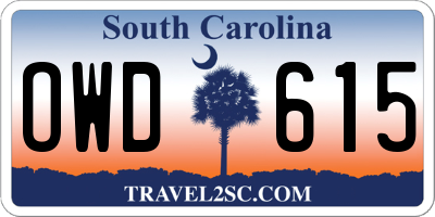 SC license plate OWD615