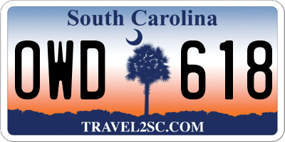 SC license plate OWD618