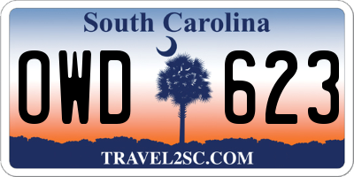 SC license plate OWD623
