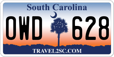 SC license plate OWD628