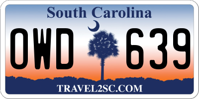 SC license plate OWD639