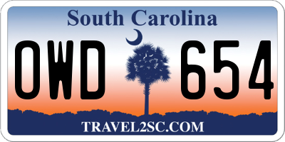 SC license plate OWD654