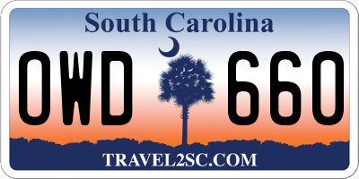 SC license plate OWD660