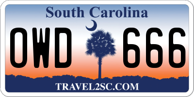 SC license plate OWD666