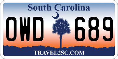SC license plate OWD689
