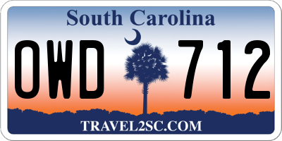 SC license plate OWD712