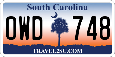SC license plate OWD748