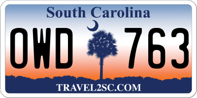 SC license plate OWD763