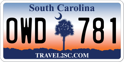 SC license plate OWD781