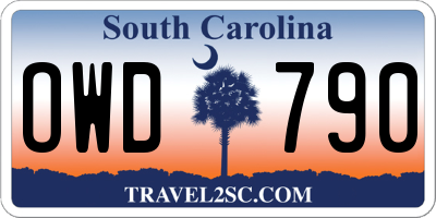 SC license plate OWD790