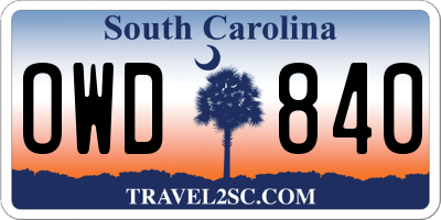SC license plate OWD840