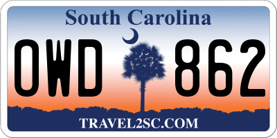SC license plate OWD862