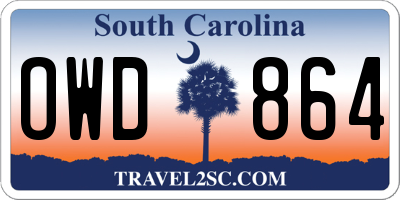 SC license plate OWD864