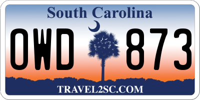 SC license plate OWD873