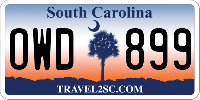 SC license plate OWD899