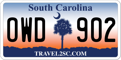 SC license plate OWD902