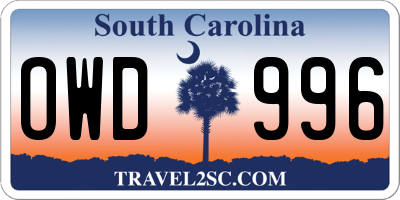 SC license plate OWD996