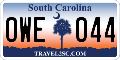 SC license plate OWE044