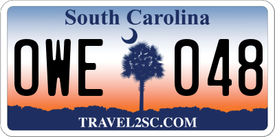 SC license plate OWE048