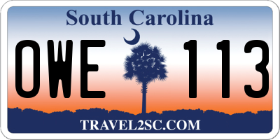 SC license plate OWE113