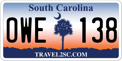 SC license plate OWE138