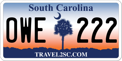SC license plate OWE222