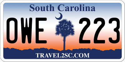 SC license plate OWE223