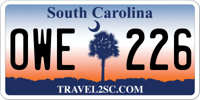 SC license plate OWE226